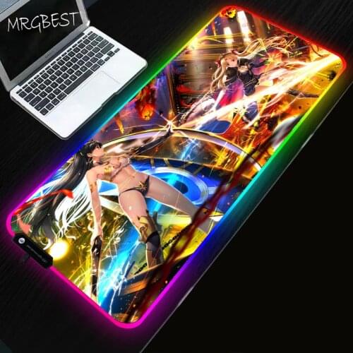 MRGBEST Sexy Swordsman Girl Anime Large RGB Game Mouse Pad Gamer Computer Lockedge Pads Non-slip Natural Rubber Mat 900x400x3mm