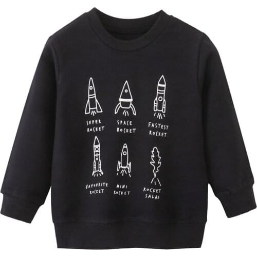 Jumping Meters New Hot Selling Boys Sweatshirts Rockets Print Cotton Childrens Top Cartoon Hooded Baby Clothes Sport Shirts