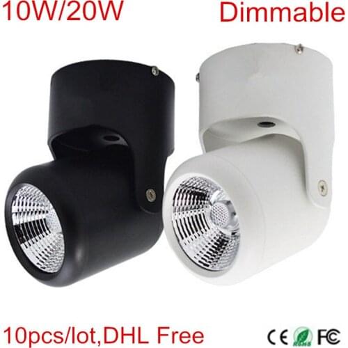 DHL Free 10pcs Surface Mounted Dimmable COB LED Downlight 10W 20W LED Spot light lamp 85-265V Warm/Natural/Cold White