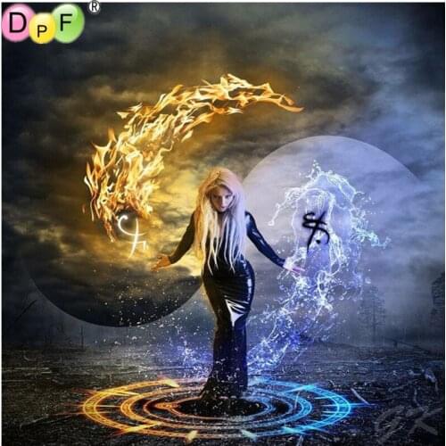 DPF Fire and water diamond painting cross stitch needlework diamond mosaic kit square rhinestone home decor diamond embroidery