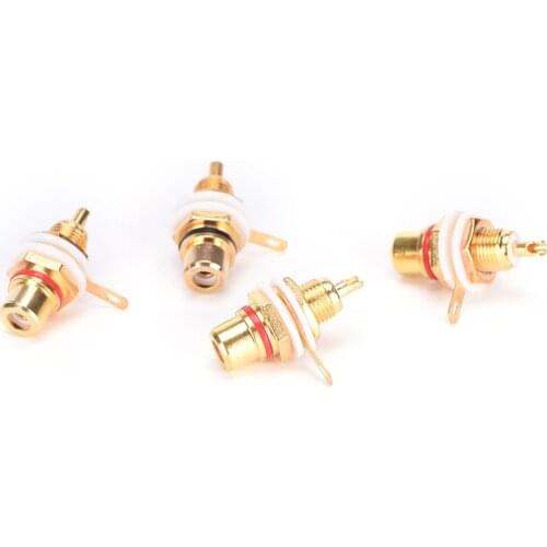 RCA Female Jack 10pcs Plated Rca Connector Gold Panel Mount Chassis Audio Socket Plug Bulkhead White Cycle With Nut Solder Cup