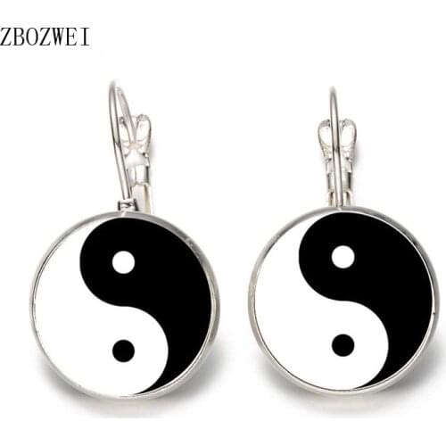 Heat! 18mm Glass Cabochon Jewelry Earrings White and Black Yin Yang Art Picture Earrings Jewelry