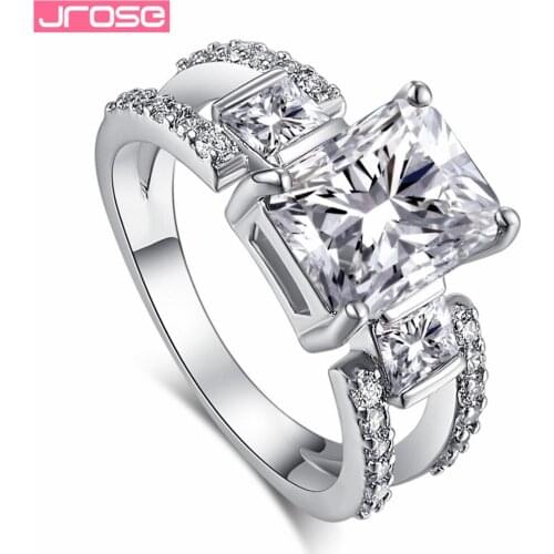 JROSE Wedding Fashion Jewelry Green White Cubic Zirconia White goldplated Ring Size 6 7 8 9 10 Free Shipping For Women