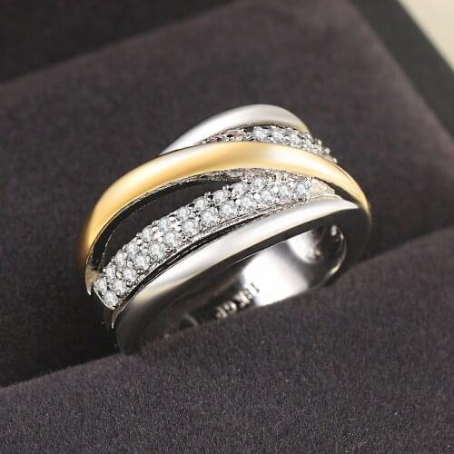 New Design Twocolor Plating Rings For Women & Men White Yellow Gold Color Fashion Jewelry Gift For Lover R846