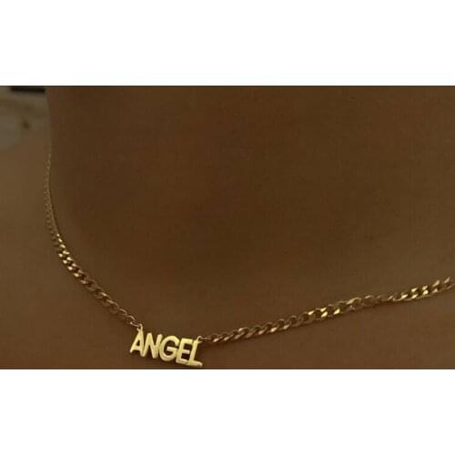 Korean Fashion 18K Golden Letters Angel Chocker Pendant Necklaces Female Stainless Steel Decoration On The Neck Goth Accessories