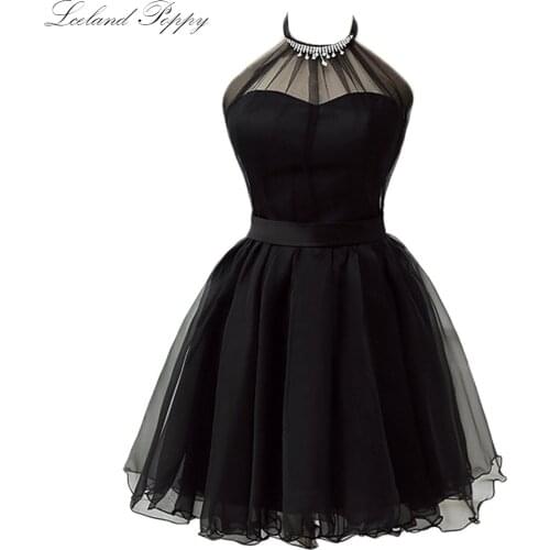 Lceland Poppy Short A-line Halter Neck Black Vintage Cocktail Party Dresses 2020 Knee Length Sleeveless Prom Homecoming Dress