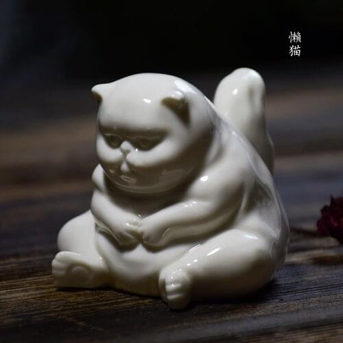 1 Piece Lucky Smile Red Ear Money Cat Small Statue Figurine Crafts Children Figure Ornament Miniatures Home Decoration