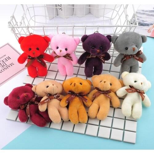 Cute soft plush stuffed mini brown ribbon teddy bear toy childrens toy doll bouquet 13 cm DIY gift for girlfriend