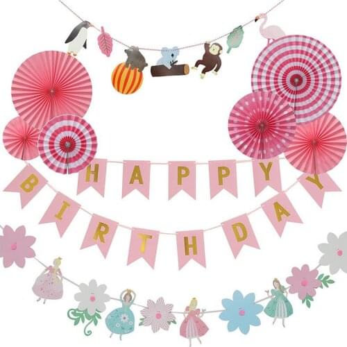 Babyshower Decor Pink Blue Tissue Paper Fan Garland Set Boy Girl Happy Birthday Banner Baby Shower Kids Favors Party Supplies