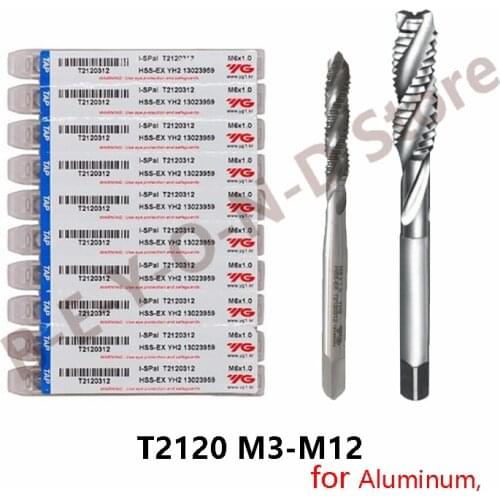 Original YG-1 T2120 Tapping for Aluminum M3 M4 M5 M6 M8 M10 M12 Spiral Flute Taps for Non-Ferrous Metals processing Blind Holes