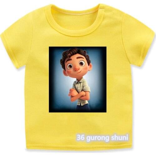 New Arrival Luca Alberto Cartoon Print Girls T-Shirts Funny Anime Clothes Children Clothing Harajuku Boys T Shirts Yellow Tops