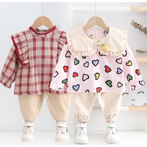 Baby girl clothes spring and autumn cute cartoon love two-piece cotton long-sleeved sweater baby girl casual suit girl clothes