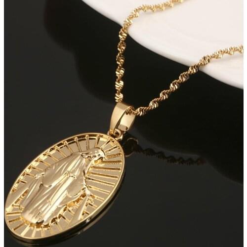 Gold Color Virgin Mary Pendant Necklaces Madonna Catholic Religious Trendy Chain Jewelry