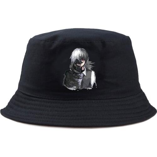 UNISEX Japanese Anime Tokyo Ghoul Panama Bucket Cap Harajuku Fashion Design Flat Graphic Headwear Summer Visor Fisherman Hats