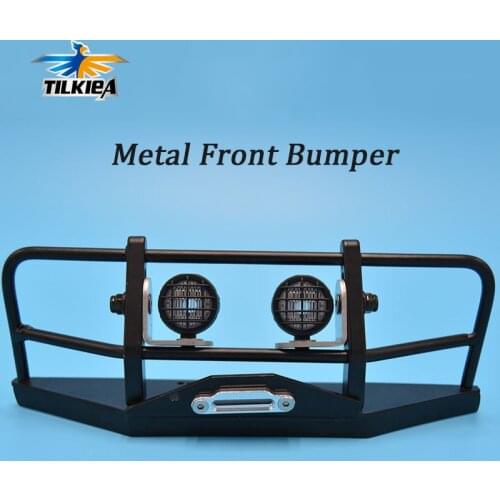 RC Truck Front Bull Bar Metal Bumper W/Light Pods For 1/10 D90 D110 Defender 90 110