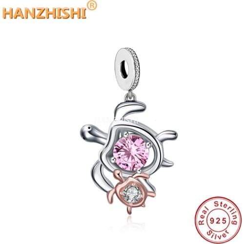 Fashion 925 Sterling Silver The Tortoise and His Child Dangle Beads Charms Fit Original Pandora Charm Bracelet Jewelry Berloque