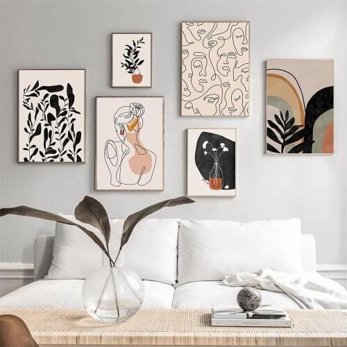 Girl Body Back Poster Abstract Line Face Wall Art Painting Plants Leaves Canvas Print Nordic Wall Pictures For Living Room Decor