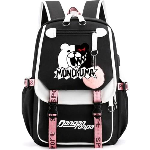 Danganronpa Monokuma Backpack Women Men Notebook Mochilas Waterproof Back Pack USB Charging Bag Travel Bagpack Male Backpack