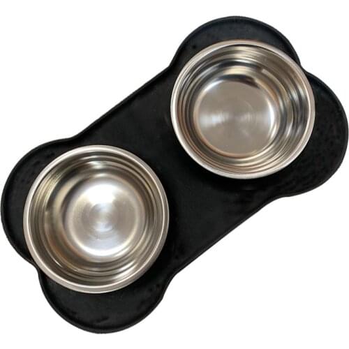 Silicone Dog Bowls Stainless Steel Water and Food Feeder with Non Spill Skid cat Resistant Silicone Mat for Pets Puppy Small