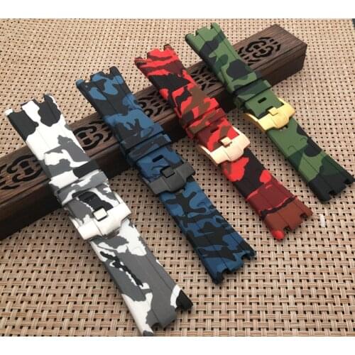 For AP Silicone watch belt Rubber Watchband Sports Camouflage camo band 28mm men Bracelet For Audemars And Piguet strap logo on