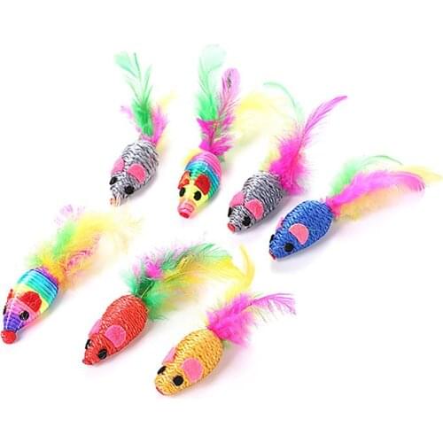 Sisal MicE Toy Grasping Bite Roller Fish Cat Mice Toy Funny Faux Feather Pet Chase Toy Mouse Toy For Cats Kittens