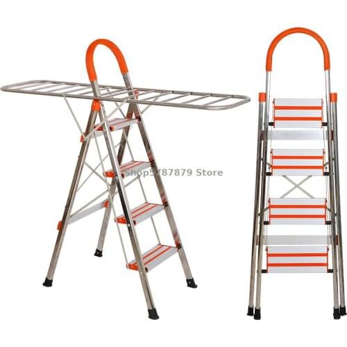 Aluminum Alloy Household Folding Ladder Indoor Ladder Herringbone Ladder Thickening Project Staircase Clothes Hanger