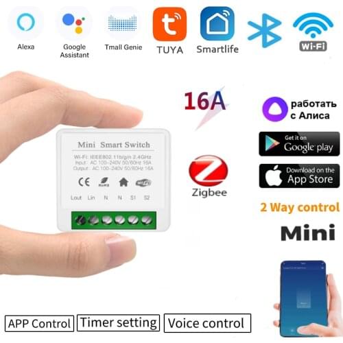 Tuya 16A 10A Smart Switch Breaker Module Supports 2 Way APP Voice Relay Timer Google Home Alexa 110V 220V Interruptor