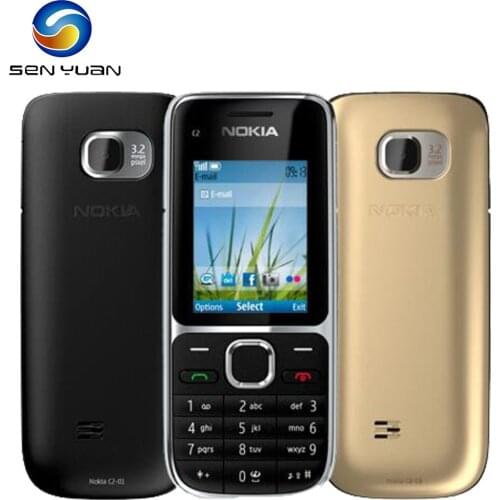 Original Unlocked Nokia C2 C2-01 3.2MP 2.0" English/Russian/Hebrew keyboard Single Core Black/Gold 2G 3G Cellphone Mobile Phone