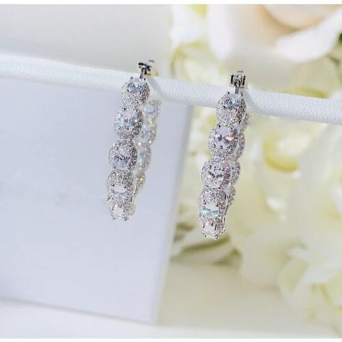 Iced Out Bling Fashion 5A Cubic Zirconia Women Jewelry Full Paved Oval CZ 35mm Medium Sized Hoop Earring