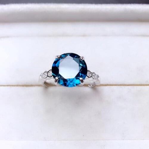 Light-luxury natural Topaz ring for women 925 sterling silver certified natural gem pure clean blue color engagement ring