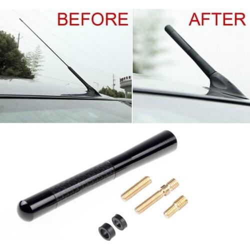 Universal 5 Inch 120mm Black Antenna Carbon Fiber Printer Short-on Car Radio AM/FM Aerial + Adapter