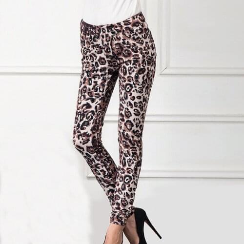 European Style Spring Fall Fashion Women Leopard Pattern Stretch Pencil Trousers , Autumn Ankle Length Skinny Pants For Woman