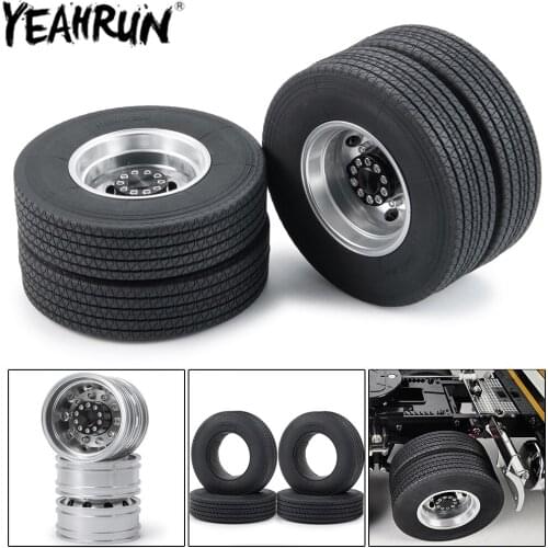 YEAHRUN Tamiya Rear Wheel Hubs Rims and Rubber Tires Kit for 1:14 Tamiya Tractor Truck Climbing Trailer Cargo Truck Car Parts