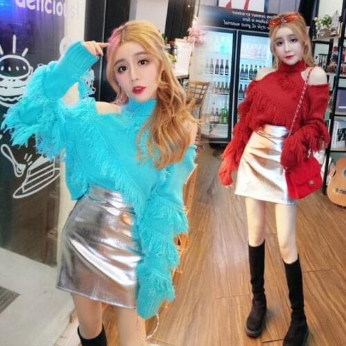 Women 2021 Spring Autumn Suit Female Knitted Off-shoulder Pullover Sweater + Mini Skirt Two-piece Set Ladies Casual Sets C342