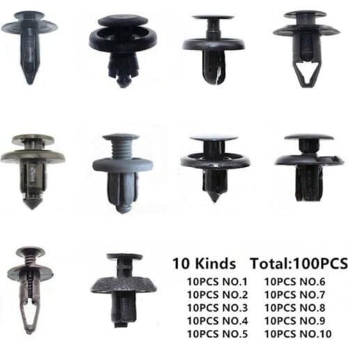 100Pcs Plastic Car Bumper Door Panel Fender Trunk Screw Rivets Fastener Clips