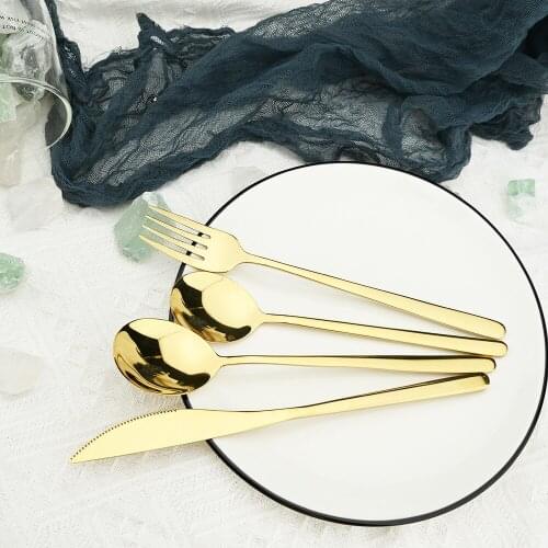 18/10 Gold Dinnerware Sets Stainless Steel Cutlery Kitchen Tableware Set Dinner Knife Fork Teaspoons Silverware Sets Wholesale
