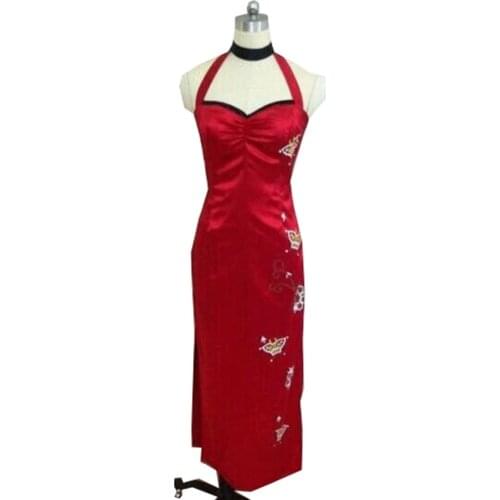 2019 Ada Wong Red Cheongsam Qipao Cosplay Costume Custom Long Prom Dresses with Holster Sexy