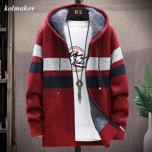 2020 New Arrival Winter Style High Men Quality Knitted Thicken Coats Men‘s Sweater Leisure Keep Warm Hood Cardigan Sweaters Coat