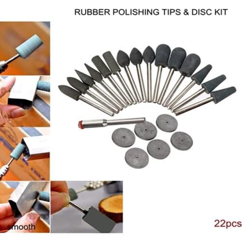 22pcs Grinding Head For Rotary Tool Disc Kit Grinder Rubber 3.1mm Crane Polishing Tips