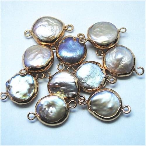 4pcs nature freshwater pearl connectors round baroque shape golden colors beads connectors for diy jewelry findding size 14mm