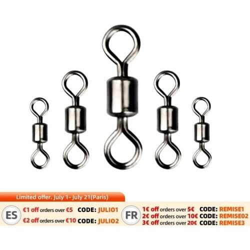 50PCS/Lot Fishing Swivel Sizes Solid Connector Ball Bearing Snap Fishing Swivels Rolling Stainless Steel Beads