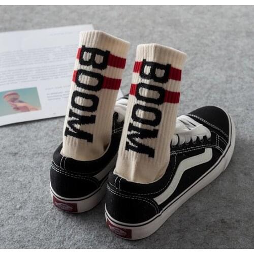 Tide Brand Socks Male Letter BOOM Tube Socks Female Tide European And American Streetwear Hip-Hop Wild High-Top Skateboard Socks