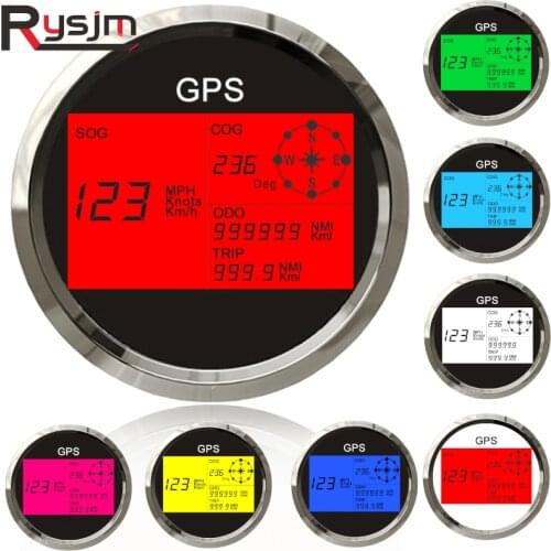 85mm Digital LCD GPS Speedometer Speed Gauge Odometer Course with GPS Antenna Mileage Adjustable 7 Colors Backlight 12V 24V