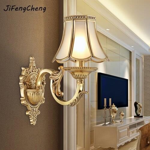 JIFENGCHENG European Full Copper Wall Lamp American Bedside Lamp Antique Bedroom Lamp Living Room Corridor Aisle Wall Lamp
