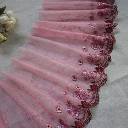 7.87"20cm wide (2yards/lot) Embroidered Floral Tulle Lace Trim in Deep Pink ,Mesh Embroidery Lace Trim, Lace Garden
