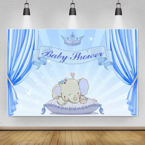 Laeacco Elephant Baby Shower Party Pink Curtain Gold Crown Photocall Family Shoot Photography Backgrounds Photo Backdrops