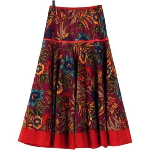 Summer of female skirts posed tourism printed cotton and linen skirt is placed in the 360 degrees of flax long