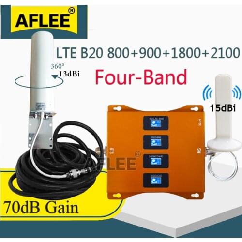 LTE B20 800 900 1800 2100mhz Four-Band Cell Phone Cellular Amplifier GSM Repeater 2G 3G 4G Mobile Signal Booster GSM DCS WCDMA