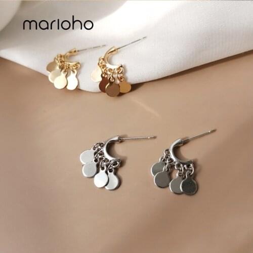 Marioho Simplicity C-shaped Round Hoop Dangle Tassel Earrings Silver Color Piercing Stud Earring Accessories For Women Jewelry