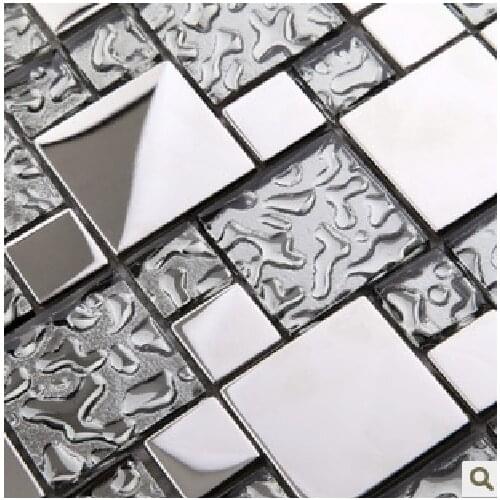 Simple modern stainless steel crystal glass mosaic puzzle background wall bathroom home improvement mosaic tiles